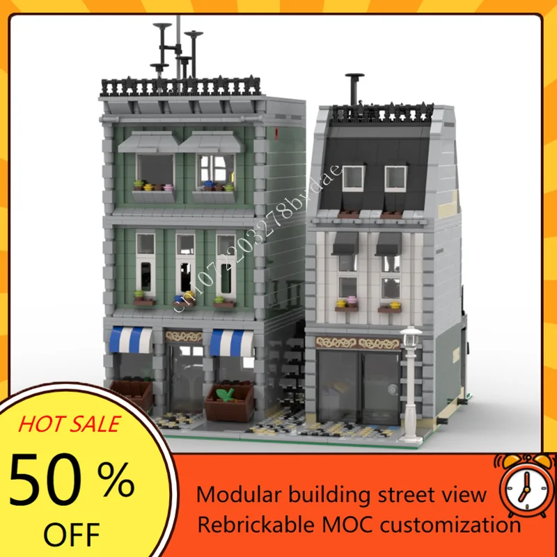 

2202 шт. рынок, кафе и сладкий магазин модульная MOC креативная модель с видом на улицу на заказ головоломка архитектура DIY сборная модель игрушки подарки
