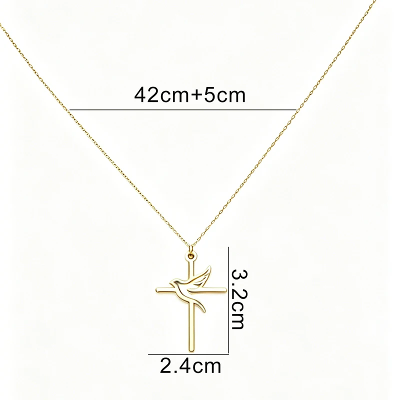 Kreuz-Friedenstaube-Anhänger-Halskette aus Edelstahl, vergoldet/versilbert, Glaubens-Schmuck, Geschenk für Frauen und Mädchen, Geburtstagsfeier – Detail 1