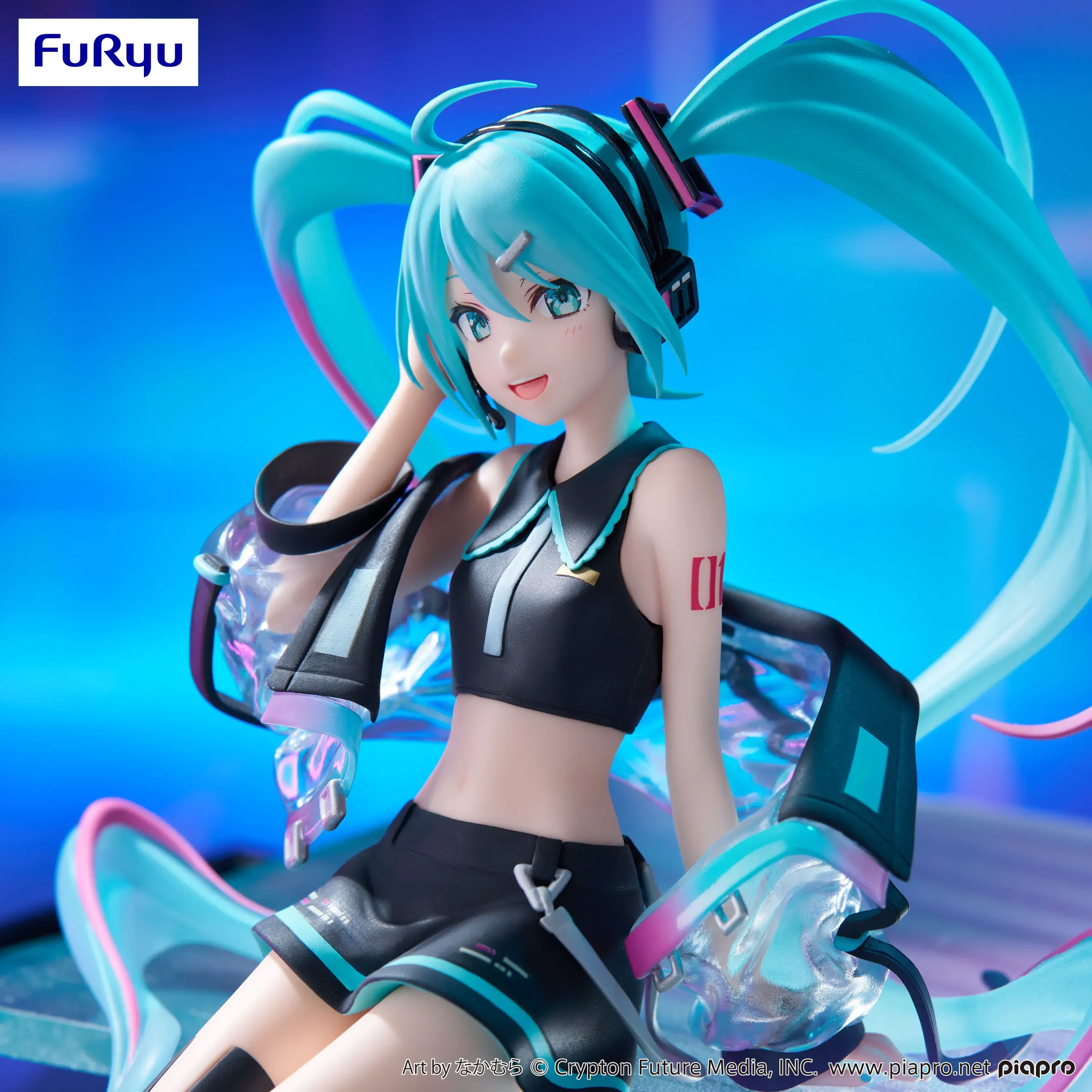 Original furyu hatsune miku vocaloid tecnologia colorida figura de ação kawai macarrão rolha figura brinquedo pvc modelo coleção presente