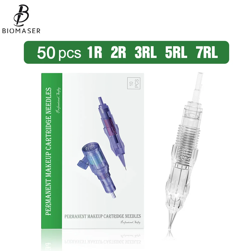 Biomaser 50PCS Screw Cartrdiges Tattoo Permanent Makeup Machine Tattoo Needles Eyebrow Lips Cartridge Needles 1R/2R/3RL/5RL/7RL