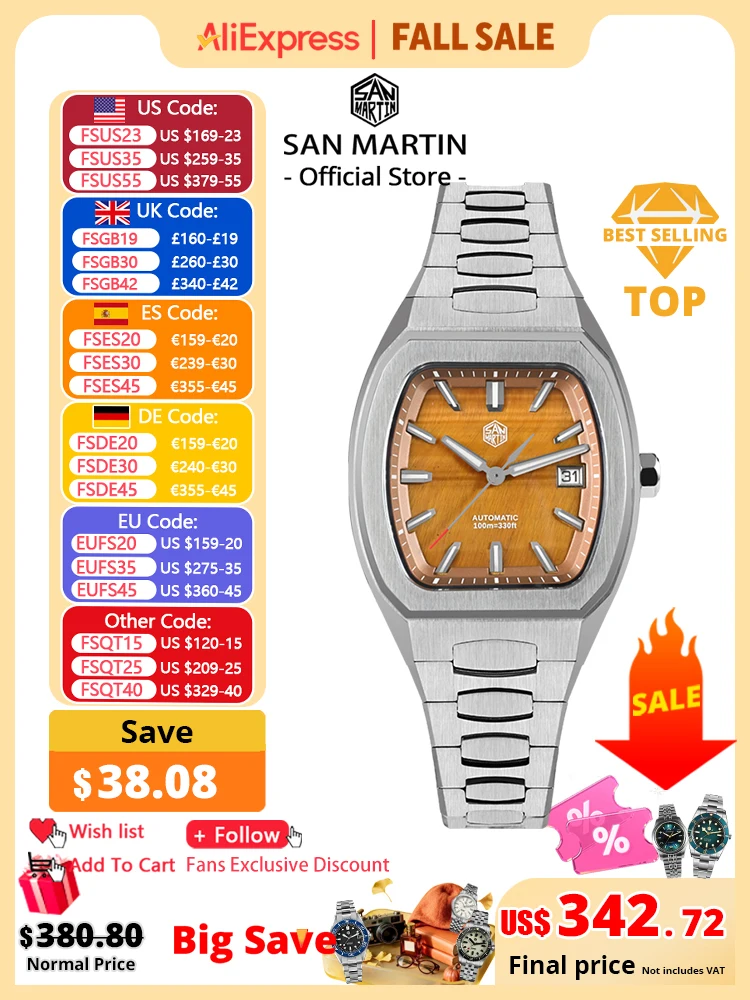 San Martin 39.5mm Tonneau Luxury Men Watch Mineral Dial Casual Sports PT5000 SW200 Automatic Mechanical Sapphire Luminous SN0145