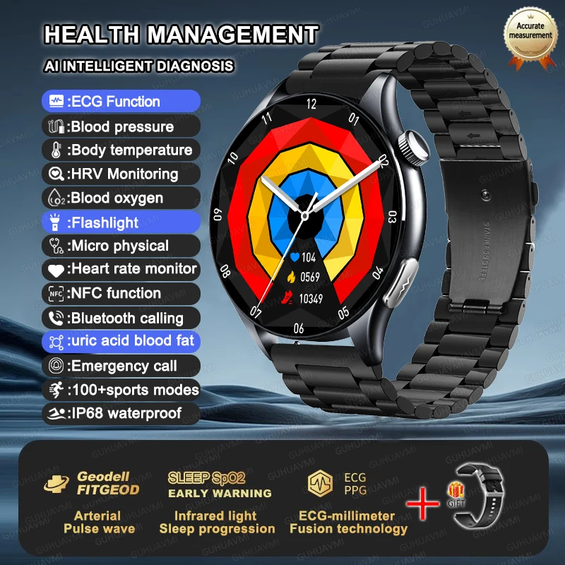 2025 Nieuwe NFC + ECG + PPG Gezondheid Smart Horloge BMI Vet Hartslag Bloeddruk Horloge 380 mAh BT Oproep IP68 Waterdichte Sportarmband