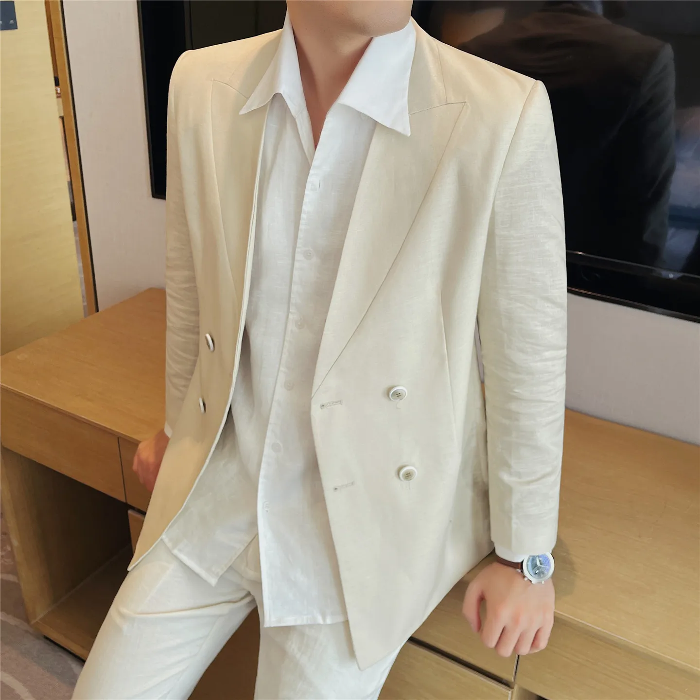 Men's Lightweight Linen-Cotton Blend Blazer – Breathable Notched Lapel Single-Breasted Casual Suit Jacket