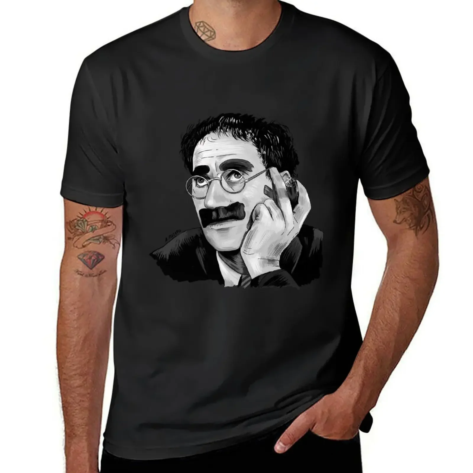 

Groucho Marx Portrait Illustration by Burro T-Shirt blanks anime mens fashion