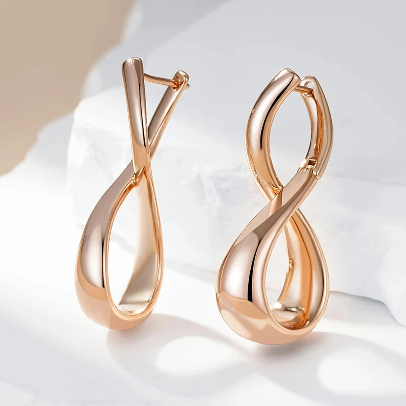 Wbmqda Geometric Shape Metal Long Drop Earrings For Women 585 Rose Gold Color Fashion Elegant Daily Matching Fine Jewelry Gifts