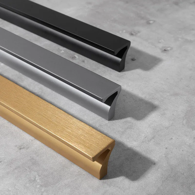Aluminum Wardrobe Handle Long Furniture Pull Bar Cabinet Drawer Bar Handle Gray Gold Black Drawer Pulls