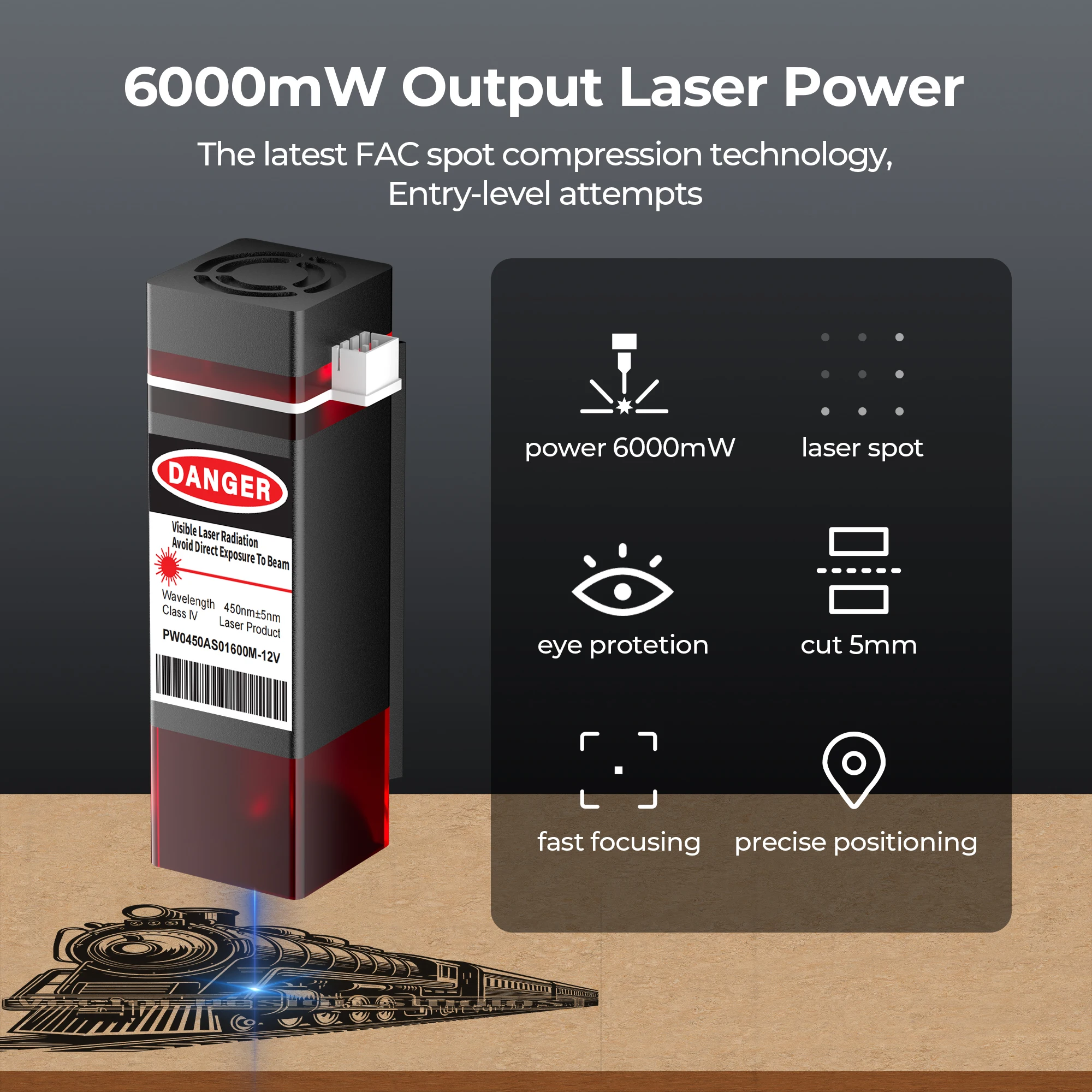 ACMER 6W Laser Head Upgrade Kit For S1 Laser Engraving Machines 10MM Cutting Plywood Acrylic Leather Supports 100+ Materials - view 4