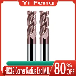 HRC62 Corner Radius End Mill CNC R Bull Nose Milling Cutter Metal Router Tungsten Carbide Steel Tool R0.5 R1 4Flutes