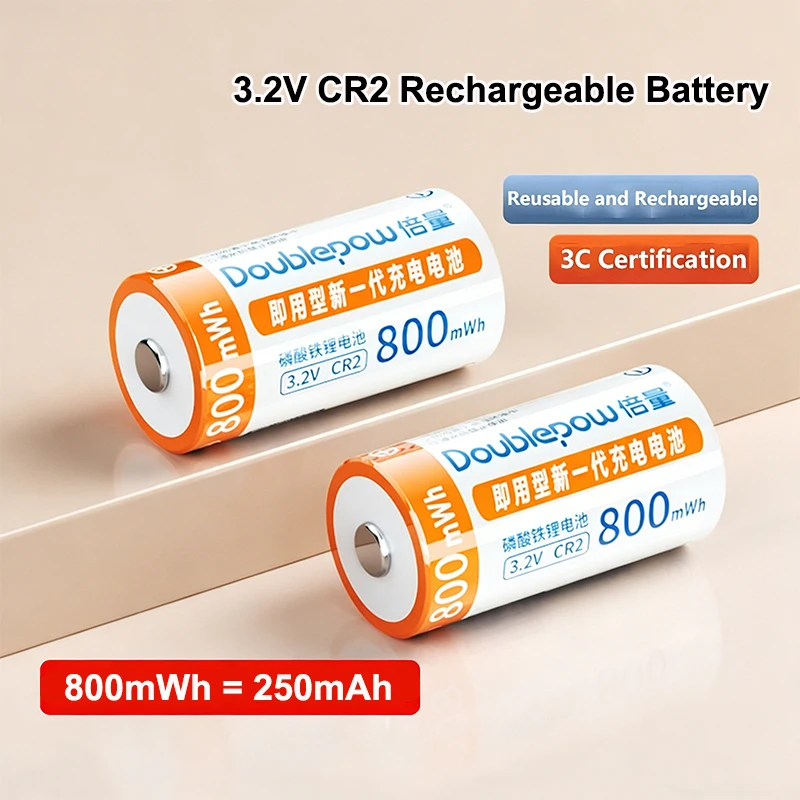 

800mWh CR2 Battery 3.2V Lithium Rechargeable Battery for Polaroid Camera Flashlight Torch Multimeter Smoke Alarm LiFePO4 Battery