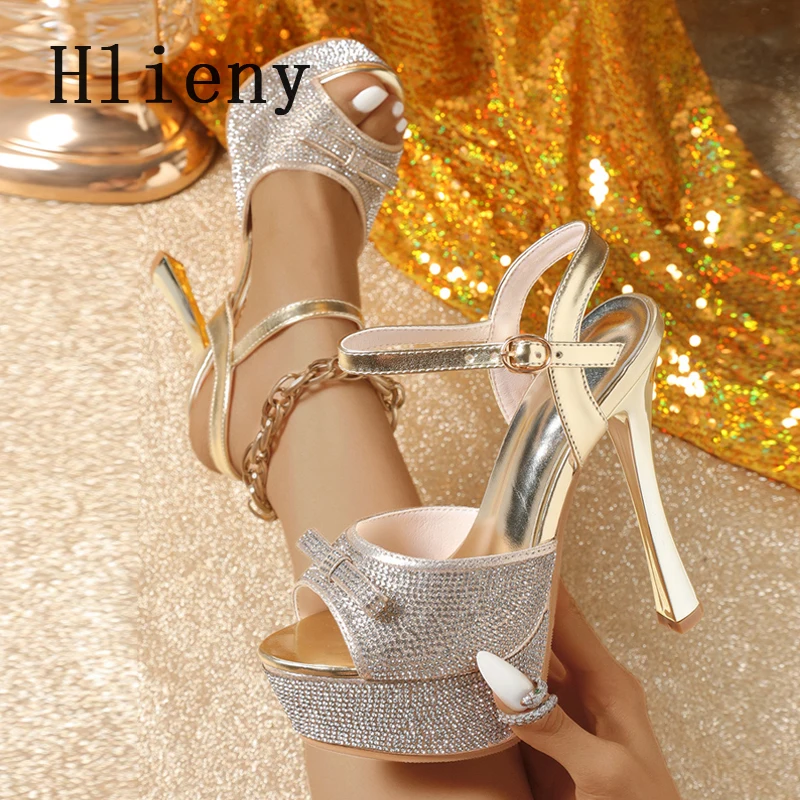 

Hlieny Fashion Nightclub Platform Buckle Strap Women Sandals High Heels Crystal Butterfly-kont Summer Sexy Party Stripper Shoes