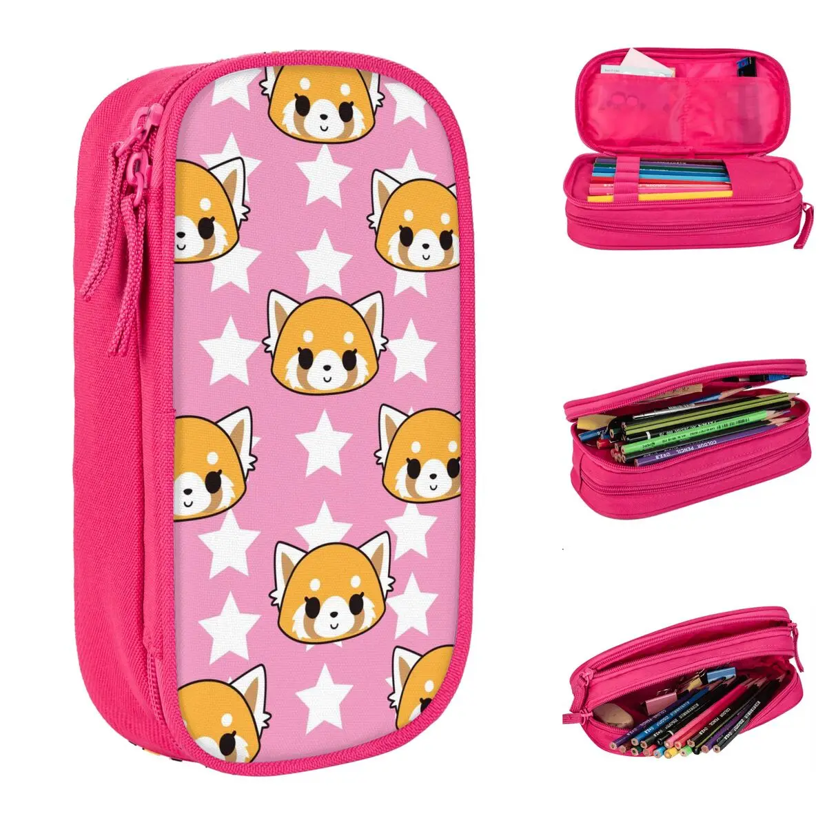 bonito anime aggretsuko lapis cases star pen lapis bolsas grande armazenamento estudantes escola zipper pencilcases 01