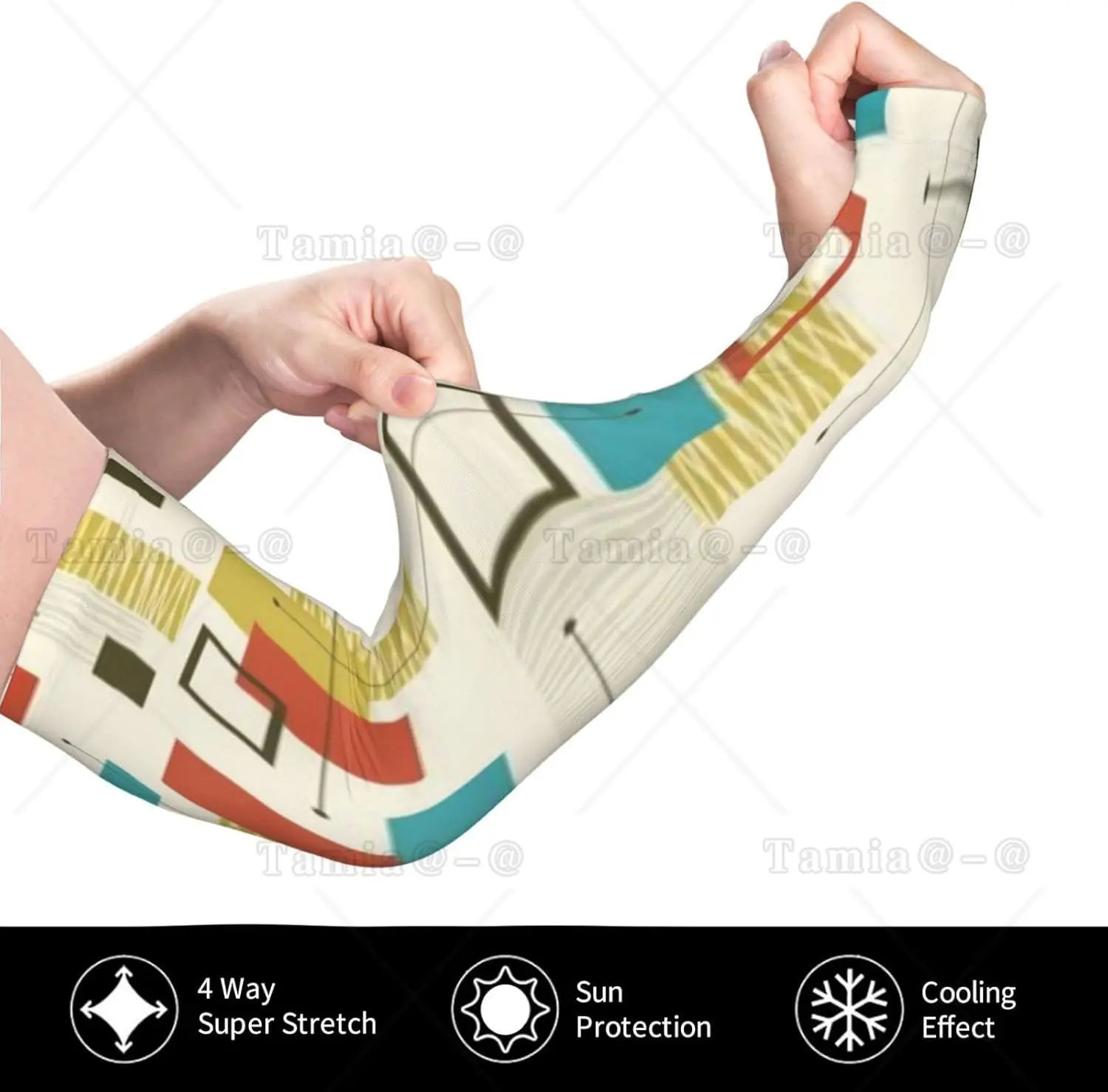 Mangas de brazo con patrón atómico moderno vintage de mediados de siglo protección UV sol unisex deporte mangas de seda de hielo