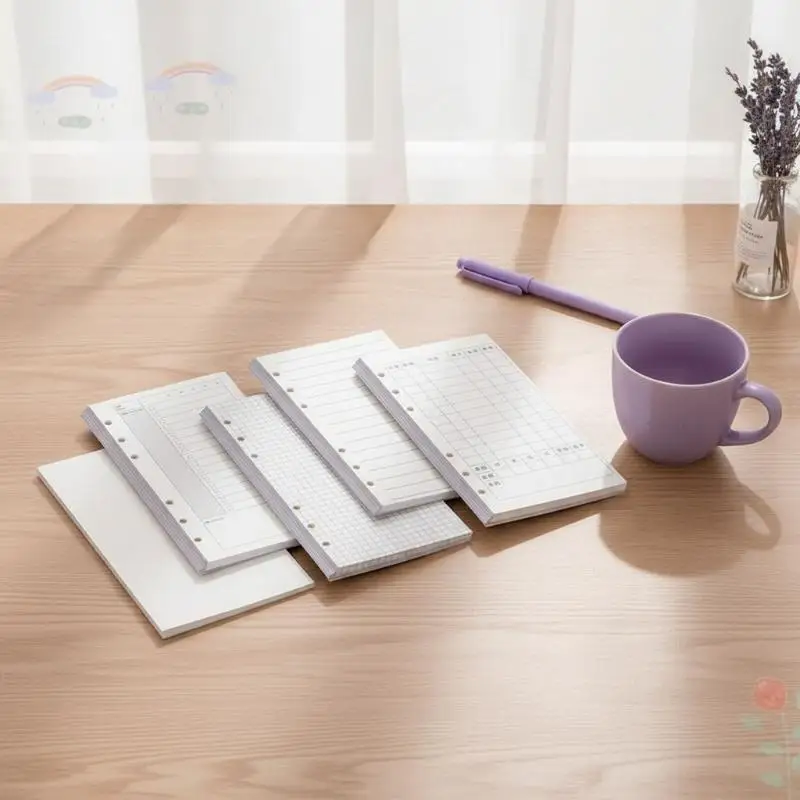 60 Sheets A6 Loose Leaf Binder Inserts Blank 6-Ring Refill Pages for Office Planner Journal Writing Note Taking