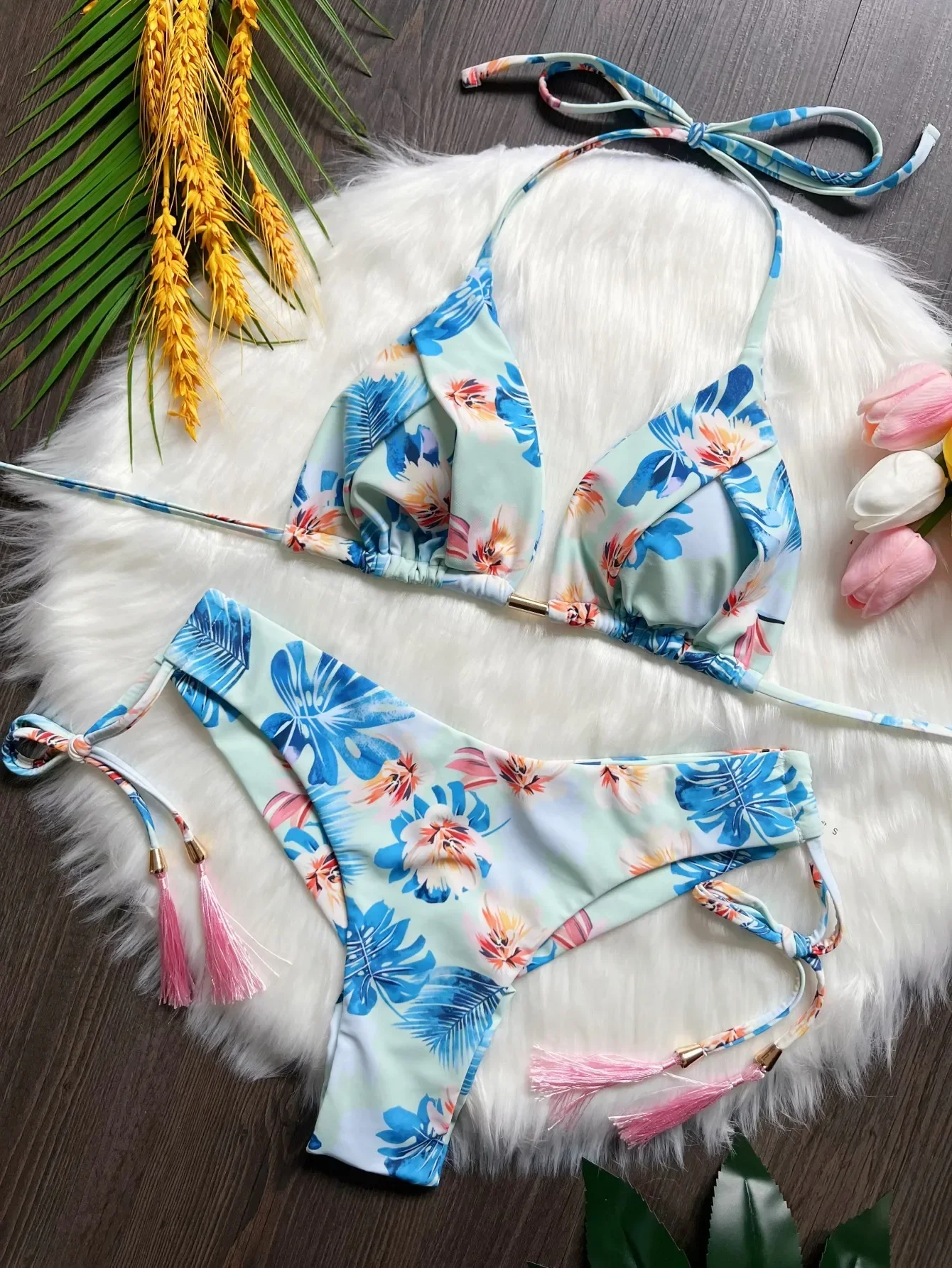 2024 Nuovo costume da bagno bikini diviso stampato Costume da bagno donna sexy a triangolo