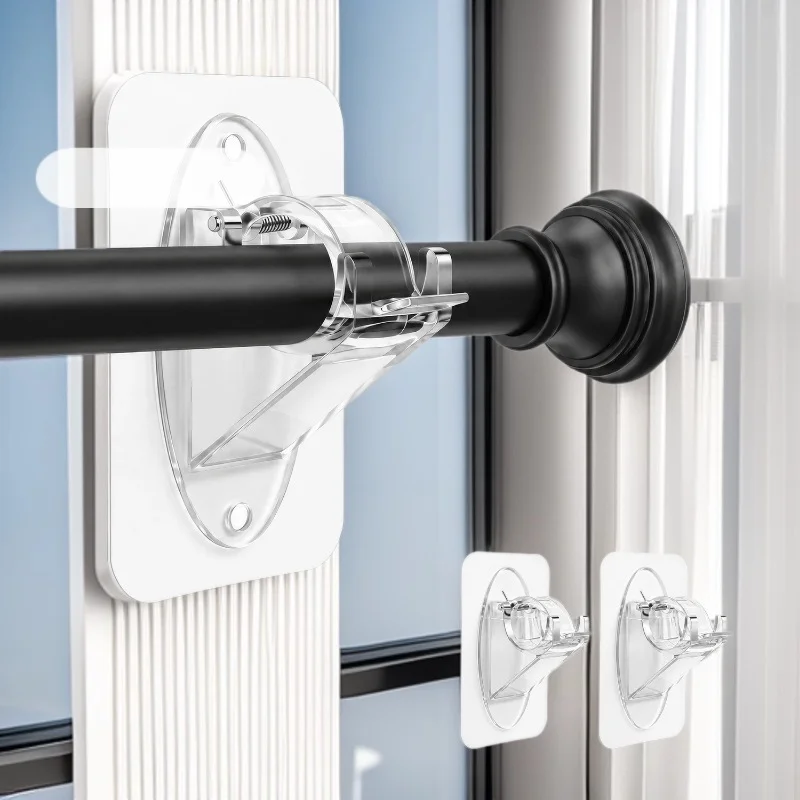 2pcs Set of No-Drill Curtain Rod Holders, Self-Adhesive Transparent Hangers, Heavy-Duty Support for Curtain Rods, Towel Rods