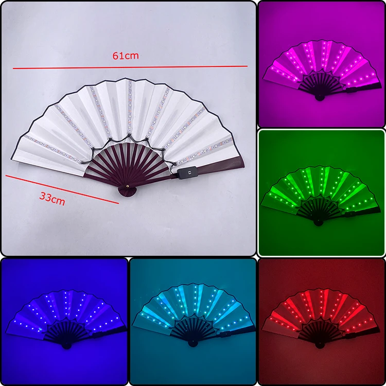 5v wiederauf ladbare leuchtende LED-Lüfter falten leuchtende Lüfter bunte LED-Stoff Fan Show leuchten Fan für Hochzeits nacht Bar Requisiten