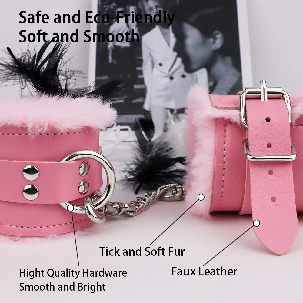 Bondage Handcuffs Soft Furry Wrist Cuffs Bondage Restraints SM Toys Pink Fuzzy Hand Cuffs for Adults Games