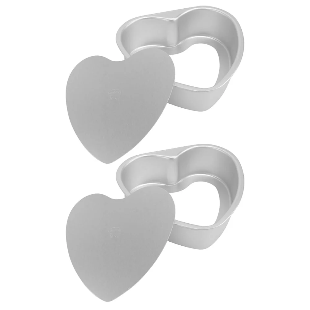 2 Pcs Heart Cake Mold Shape Pan Shaped Pans Metal Flan Molds for Baking Aluminum Alloy Pot