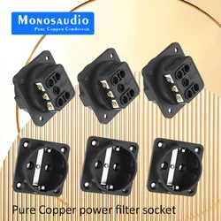 1Pcs Monosaudio Pure Copper power filter EU Schuko Socket Rhodium Plated AC 250V 16A IEC Plug inlet Adapter Power Outlet Sockets