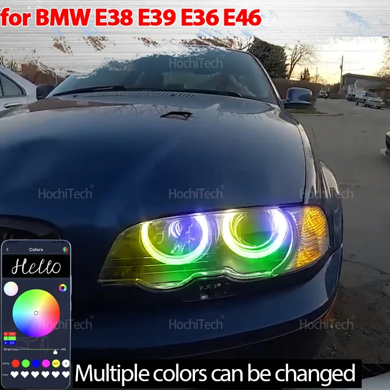 

Для BMW 3 5 7 серии E46 M3 E38 E39 E36 RGB многоцветные световые кольца управления через приложение указатель поворота мигающий DRL светодиодный комплект Angel Eyes