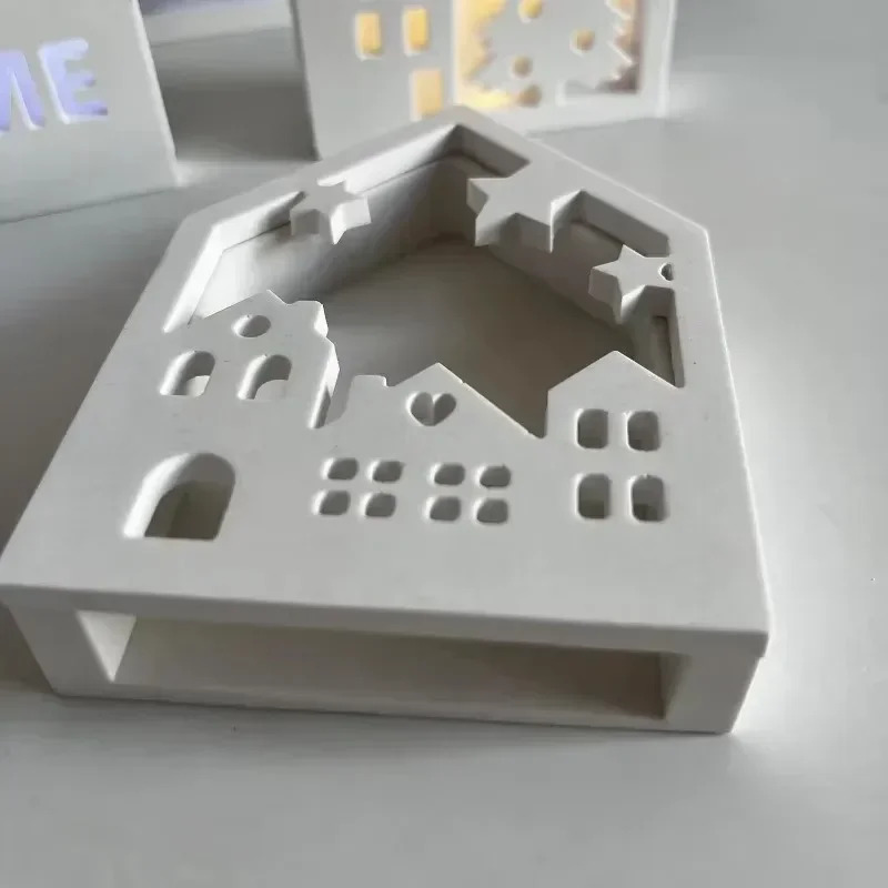 New Hollow Splicing House Silicone Mold Gypsum DIY Star Love House Decoration Mold Tea Light Candle Holder Cement Plaster Mould