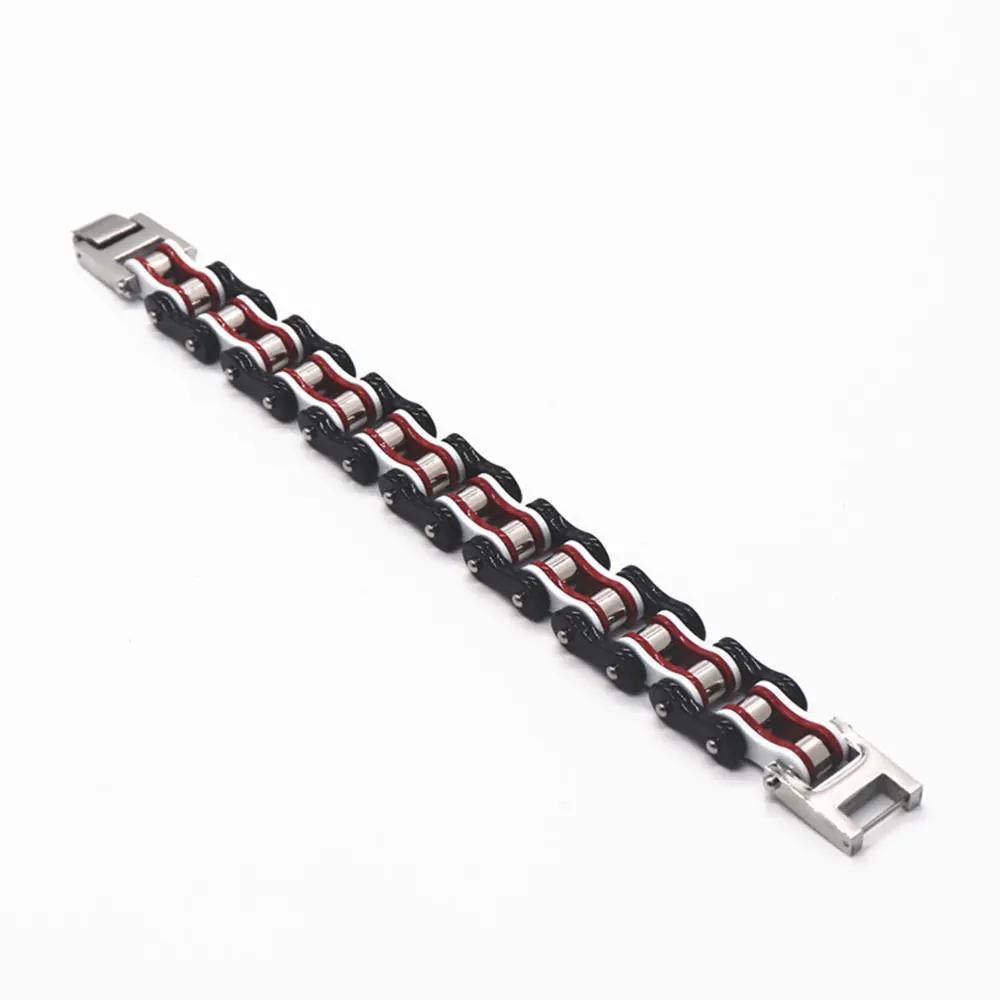 أساور/أساور رجالي، أساور ربط سلسلة دراجة نارية سوداء لراكبي الدراجات النارية للرجال مجوهرات للزوجين من الفولاذ المقاوم للصدأ #3