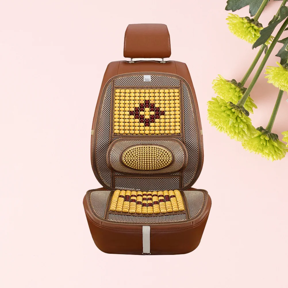 

Cool Bamboo Car Seat Cushion Summer Breathable Massage Pad Wooden Bead Cover Wear-Resistant Scratch-Proof Fabric 3D Edging