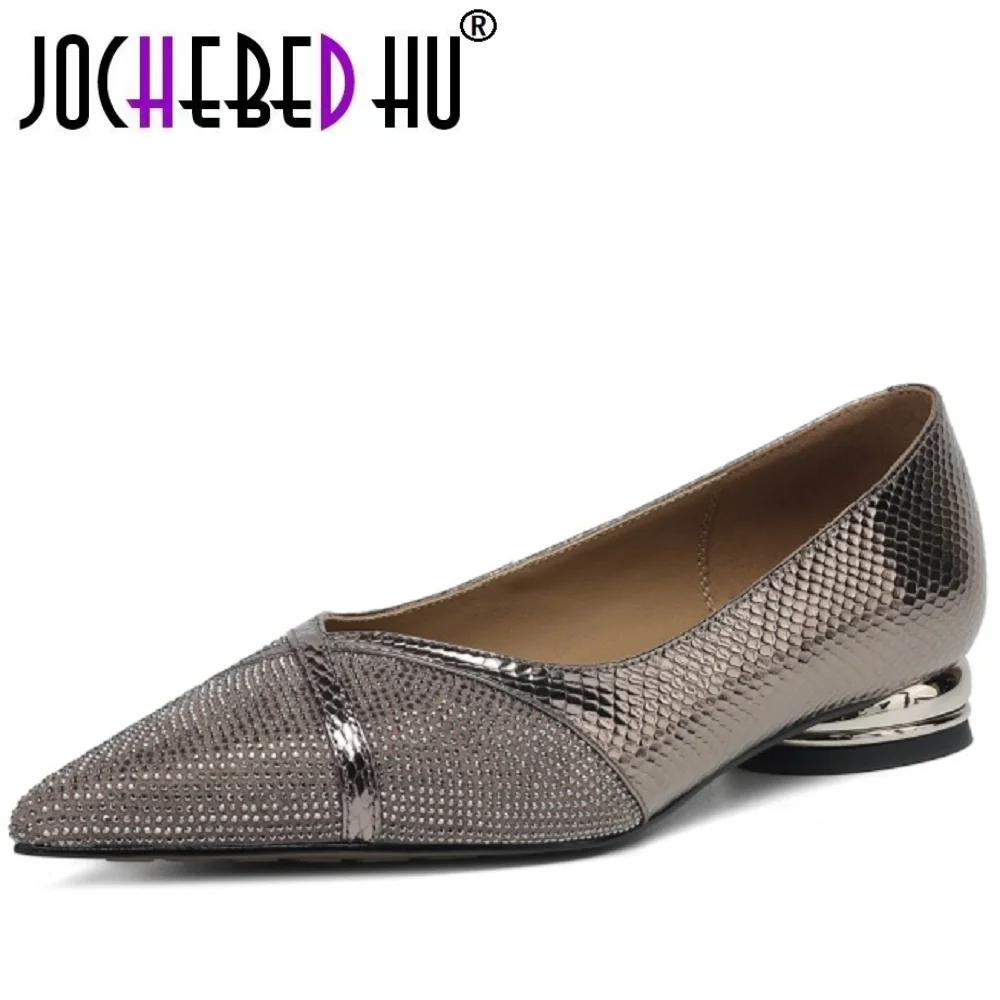 

【JOCHEBED HU】женские туфли без шнуровки из натуральной кожи в стиле пэчворк с острым носком, элегантные женские тонкие повседневные туфли высокого качества, мягкие комфортные