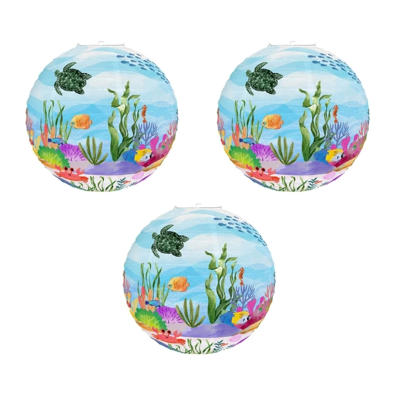 Pack Of 3 Marine Styles Blue Lanterns Unique Sea Motifs Lanterns Hangings Ornament for Unique Space Enhancement