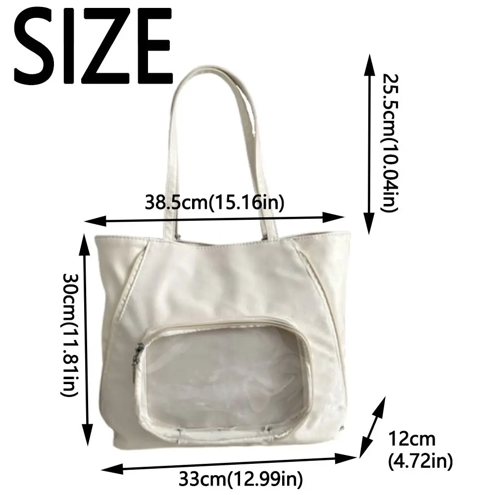 حقيبة يد إبداعية للطلاب، جيب أمامي شفاف، حقيبة كتف أنيقة ذات الاستخدام المزدوج، حقيبة ظهر نسائية خفيفة الوزن من جلد البولي يوريثان