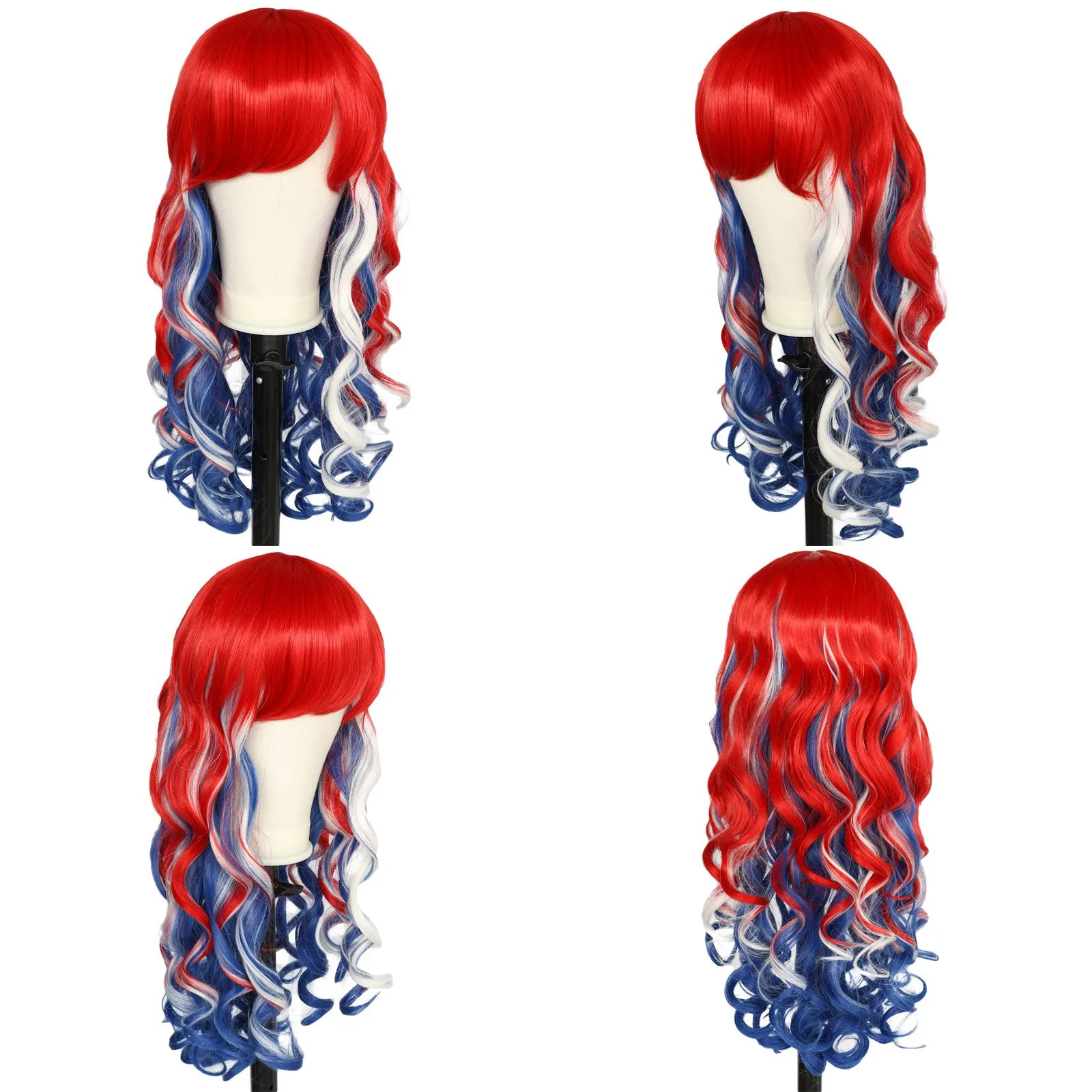 Women Rainbow Colorful Lolita Cosplay Harajuku Wigs Girl Role Playing Costumes Long Curly Hair Wig For Party Club Stage