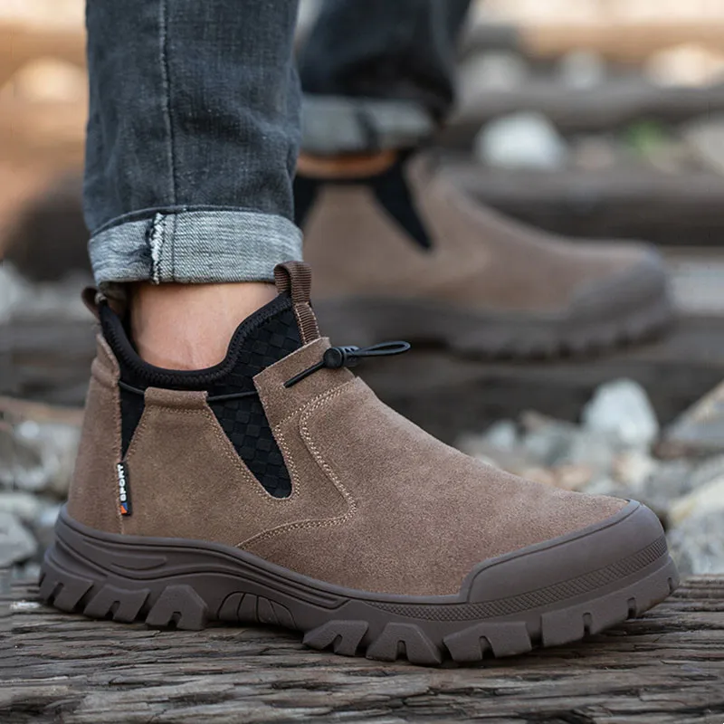 men casual steel toe caps working safety boots cow suede leather welding shoes security ankle botas worker protective footwear