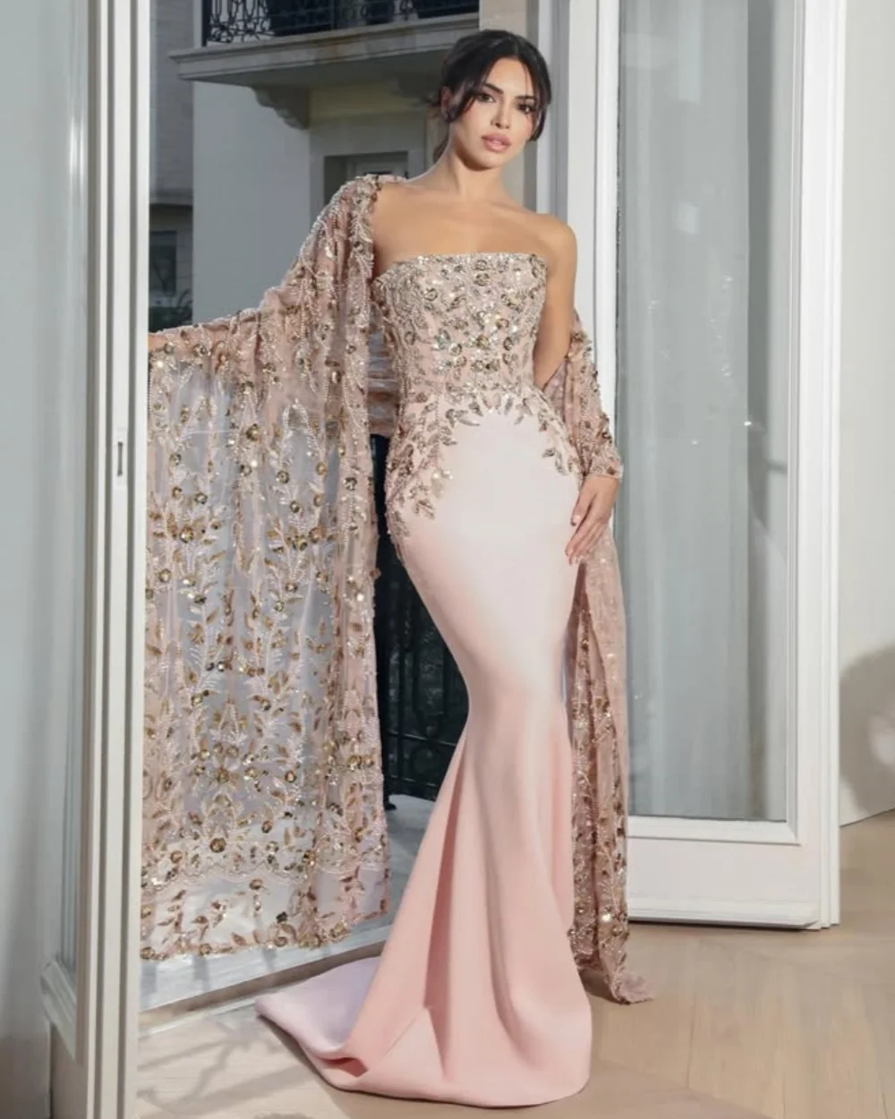 

Customized Luxury Prom Dresses Exquisite Sexy Jersey Sequined Evening Dresses Strapless Mermaid Beading Floor-length Party Dress