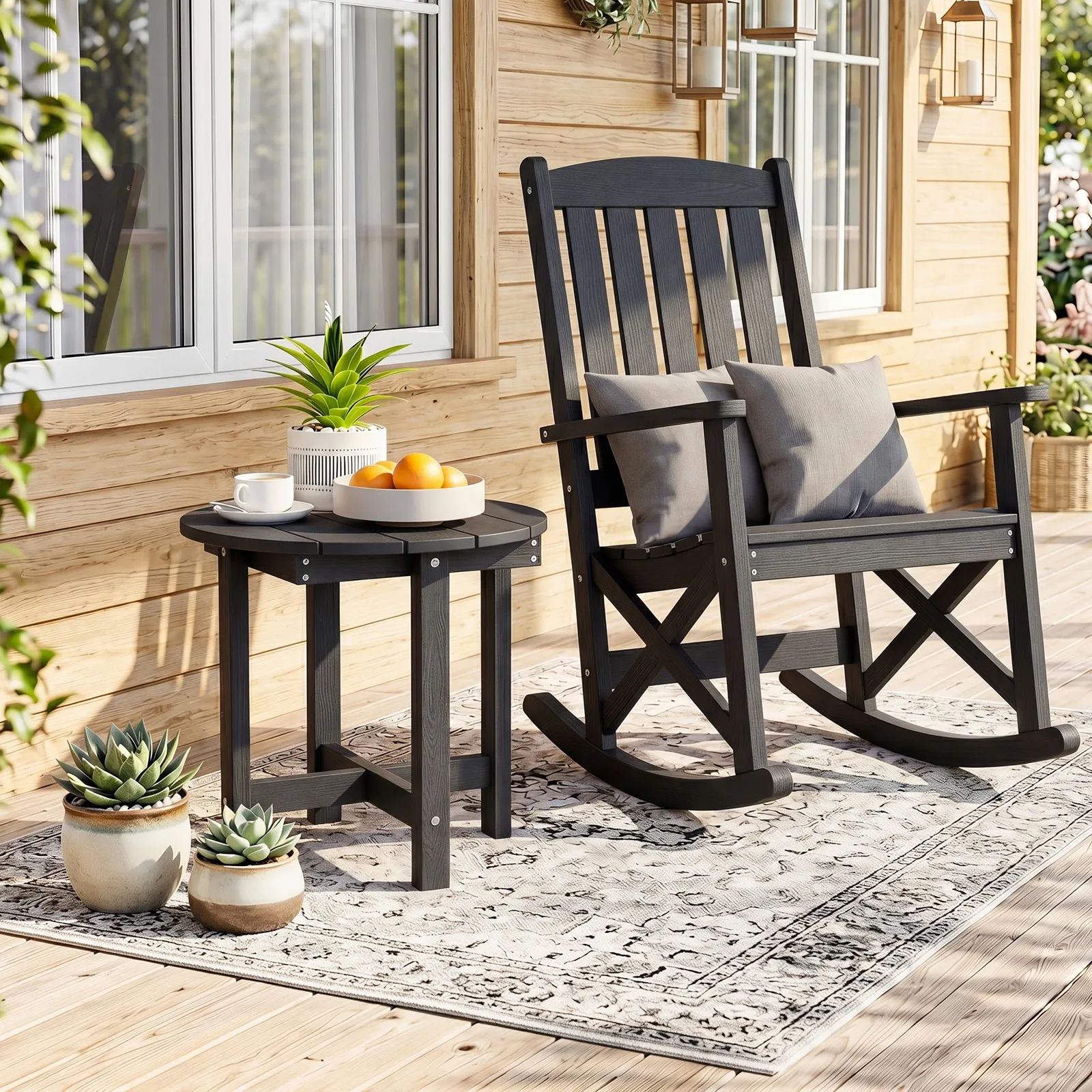 2PCS Outdoor Side Table w/Weather-Resistant, Waterproof Top for Patio Deck Pool