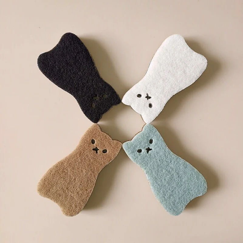 4pcs/set Dishwashing Sponge Cute Cat Dishcloth Kitchen Bathroom Cleaning Scouring Pad Brush Pot Mirror Glass Cleaning Wipe Tool