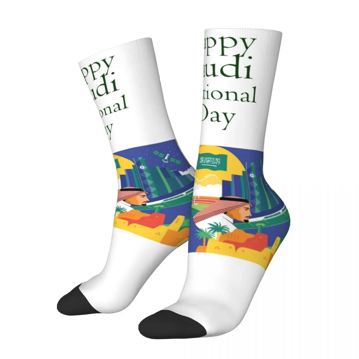 Happy Saudi National Day Design All Season Socks Merchandise for Female Male Compression Dress Socks