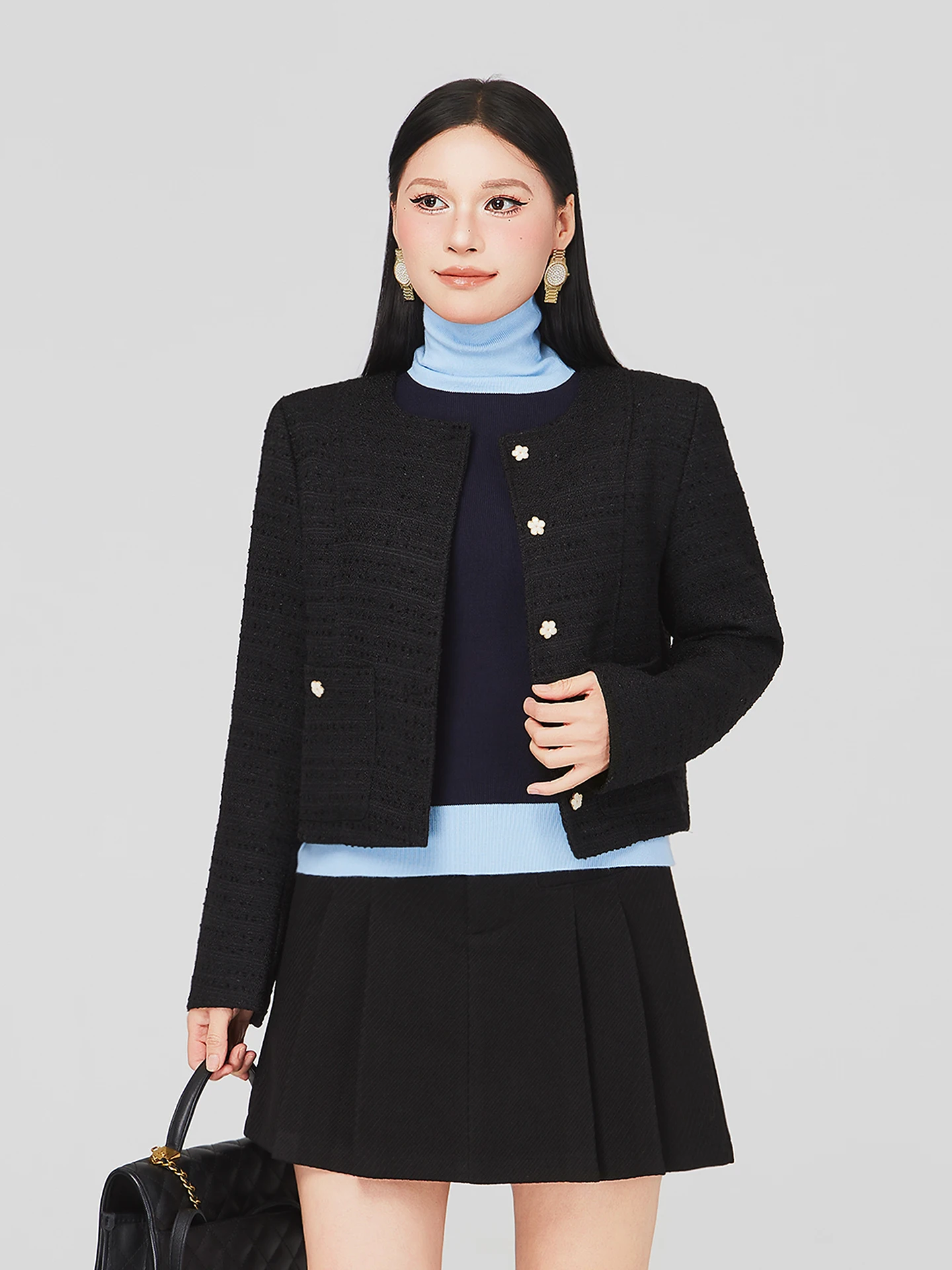 

Ladies Large Size Sle Coat Korean Sle oulder Length Tweed Spring New ort Jaet High Waist Straight Cut Long S...
