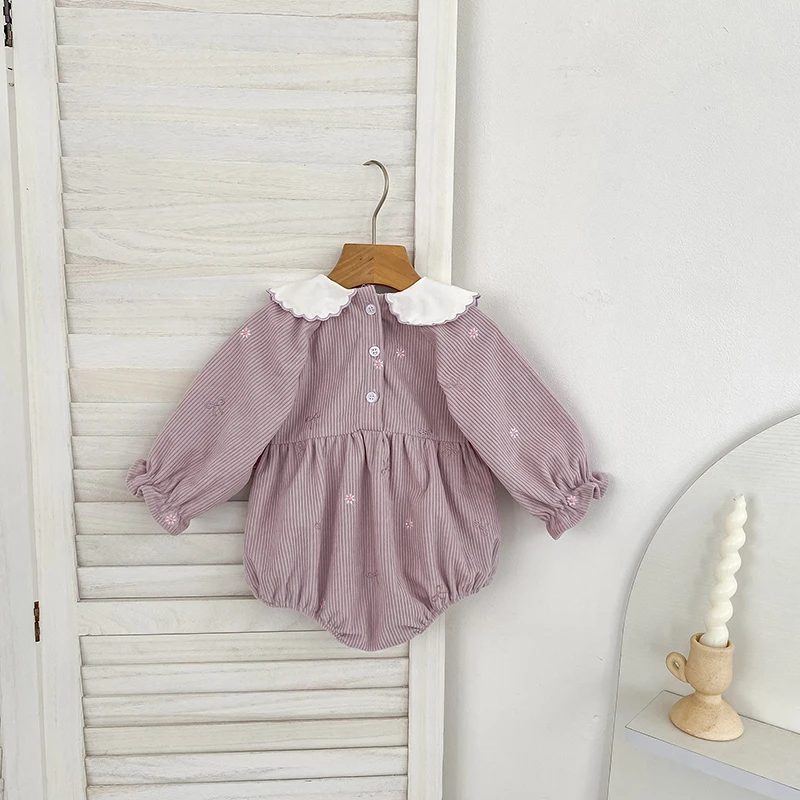 2026 Baby-Mädchen Cord-Strampler 0-24M Süßer Schleifenkragen mit Stickerei Langarm-Body für Kleinkinder Mädchen Frühling Winter Jumpsuit – Detail 1