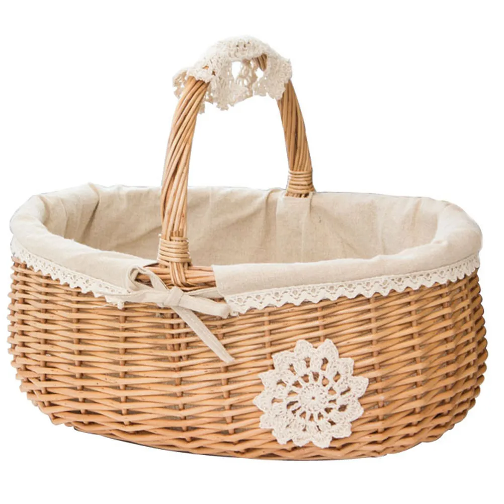 Pastoral Style Storage Basket Rustic Handmade Willow Woven Basket Portable Multi-Purpose Home Garden Decoration Fruit Vegetable