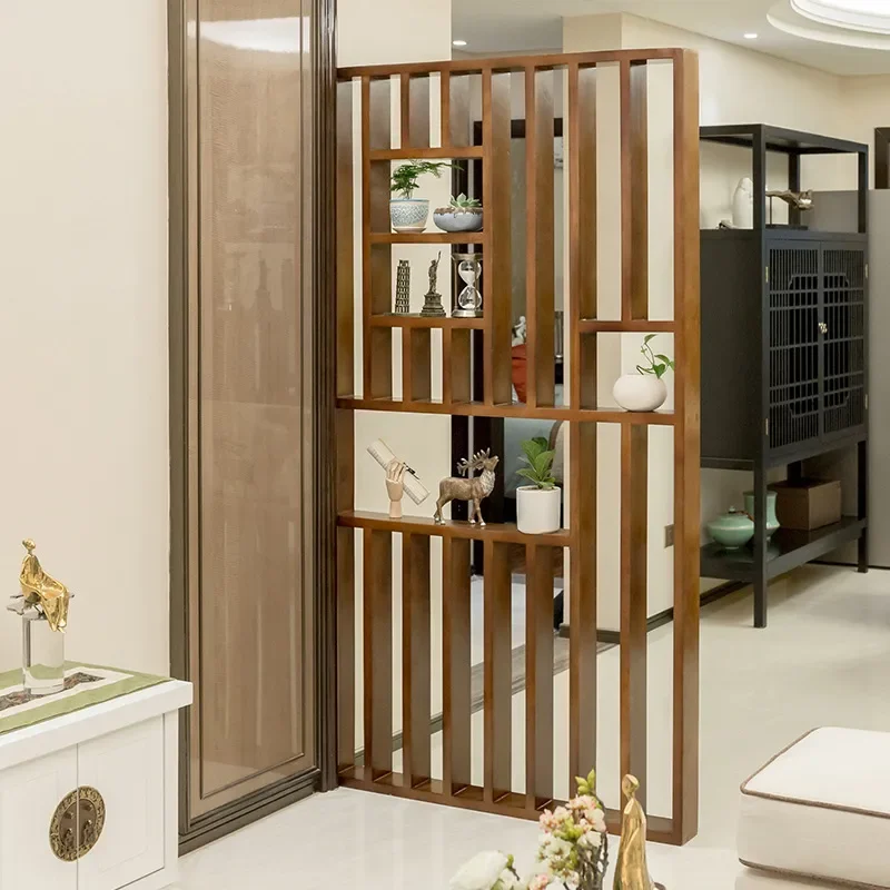 New Chinese Wood Frame Screen Living Room Entrance Partition Floor Standing Divider Decorative Seat for Home Office Hotel