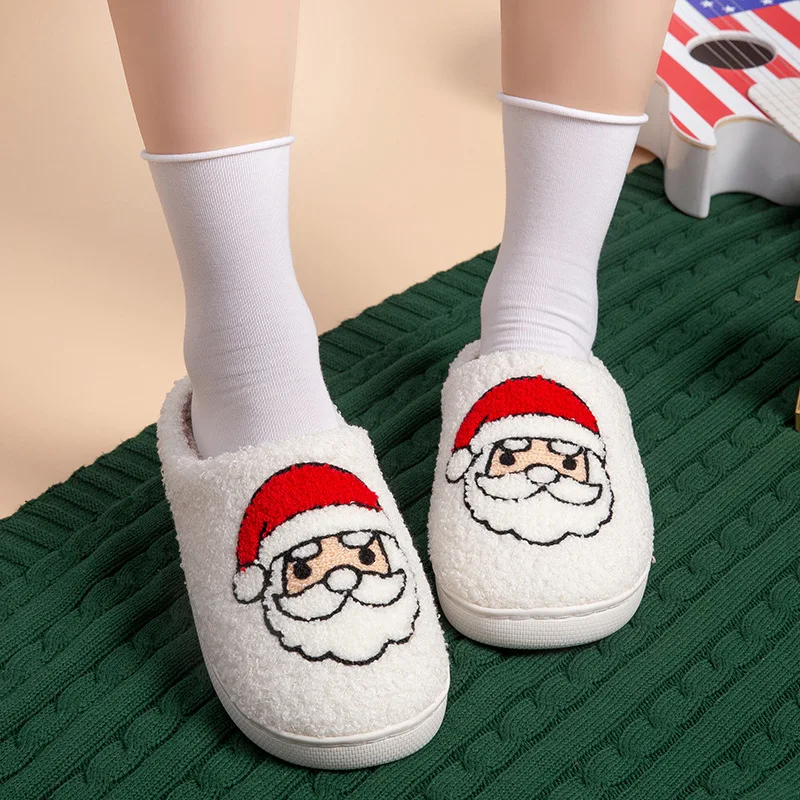 New Santa Claus Plush Cotton Slippers, Thick Sole Warm Soft Non-slip Indoor Home House Shoes for Men Women, Bedroom Footwear