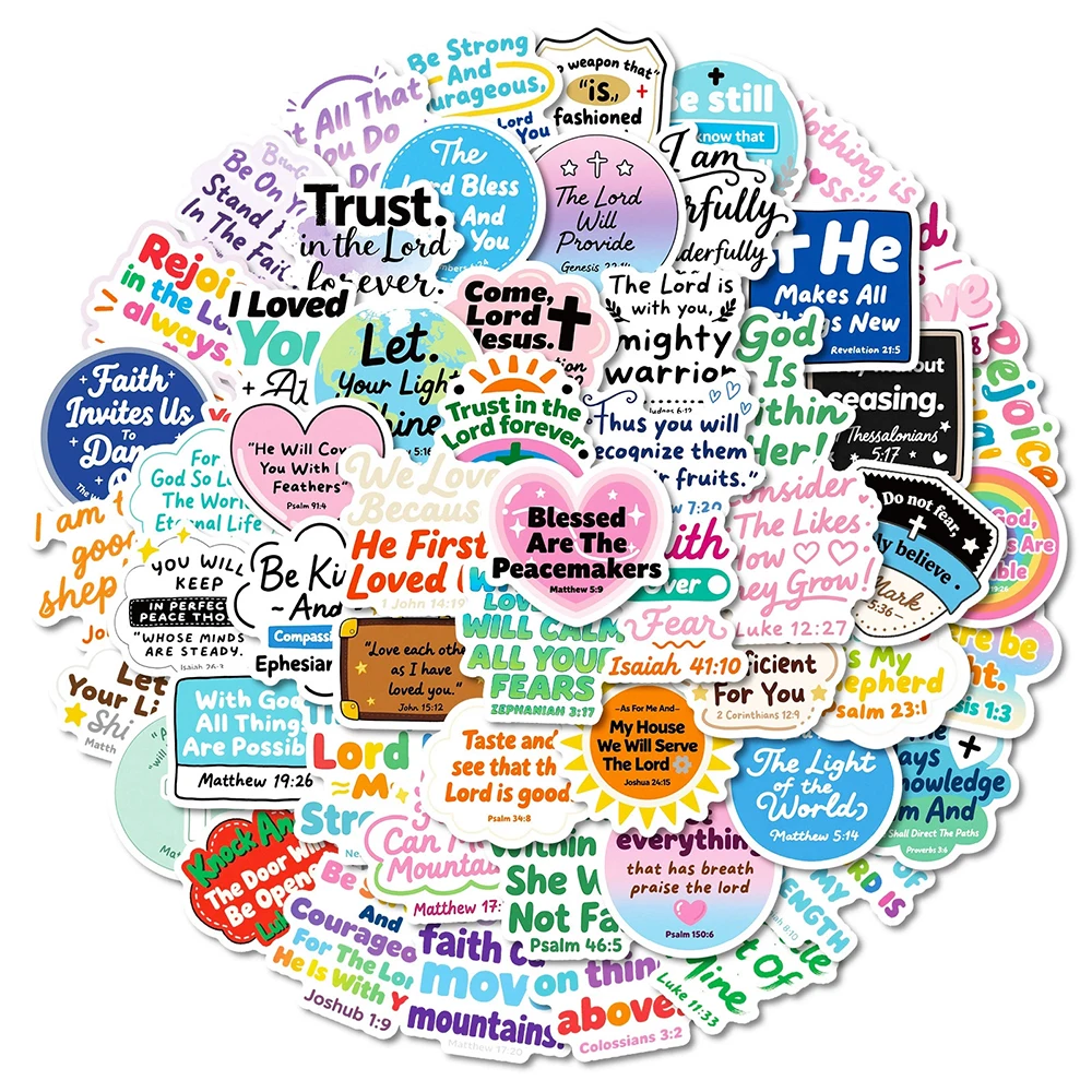10/30/56pcs Motivational Jesus Phrase Graffiti Stickers Bible Verse Faith Decals Waterproof Graffiti Stationery Diary Sticker