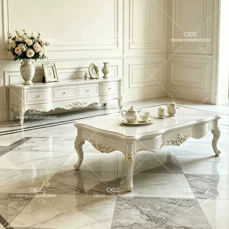 Solid Wood TV Cabinet Classical Carved Small Apartment Simple Partition Cabinet Living Room Coffee Table