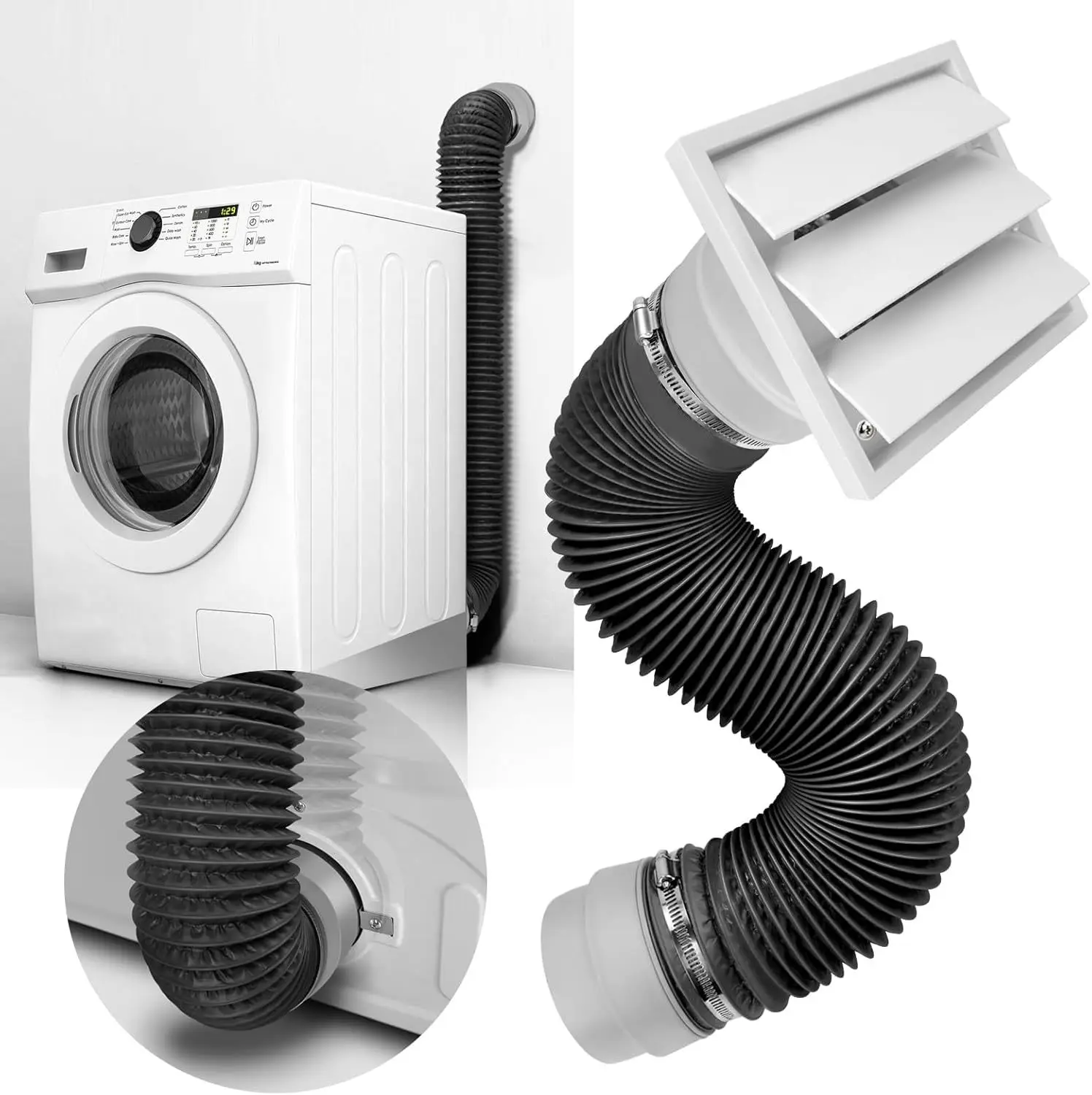4 Inch x 3 Ft 6-Layer Dryer Vent Duct for HVAC Kit with Heat Resistance 248 F and Stainless Steel Clamp Fixing