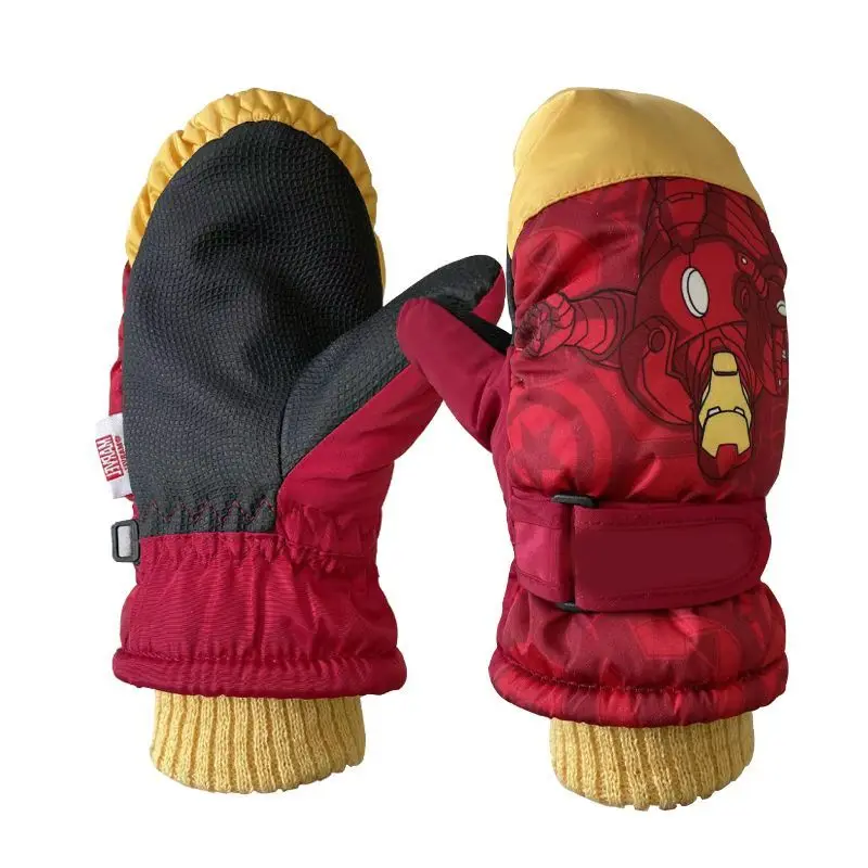 Marvel Spider-Man Iron Man Captain America Cartoon Warm and Velvet Thickened Ski Gloves Creative Children\'s Waterproof Gloves