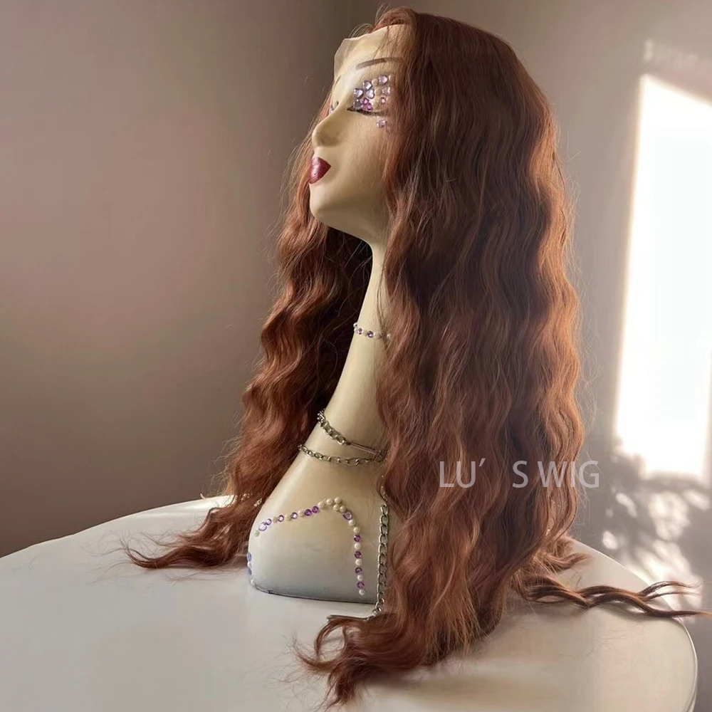 Long Brown Natural Wave Synthetic Hair Lace Wigs for Women Loose  Curly Lace Hair Frontal Brown Wigs Heat Resistnt Cosplay Party