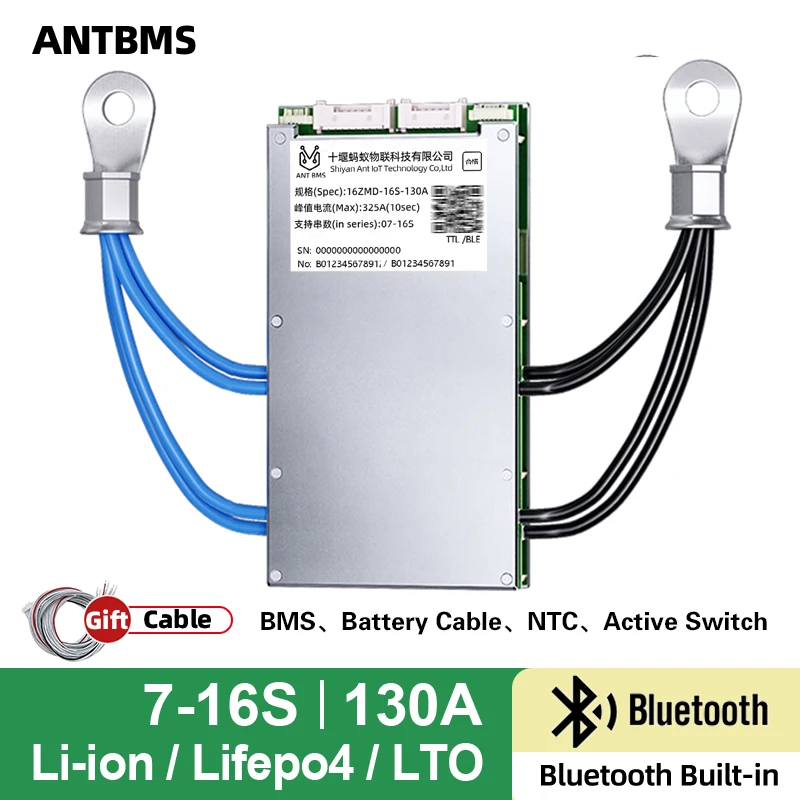 

ANT BMS smart bms 7S 8S 10S 12S 13S 16S Li-ion Lifepo4 LTO Battery 24V 36V 48V 60V continuous 130A peak 325A smart balance board