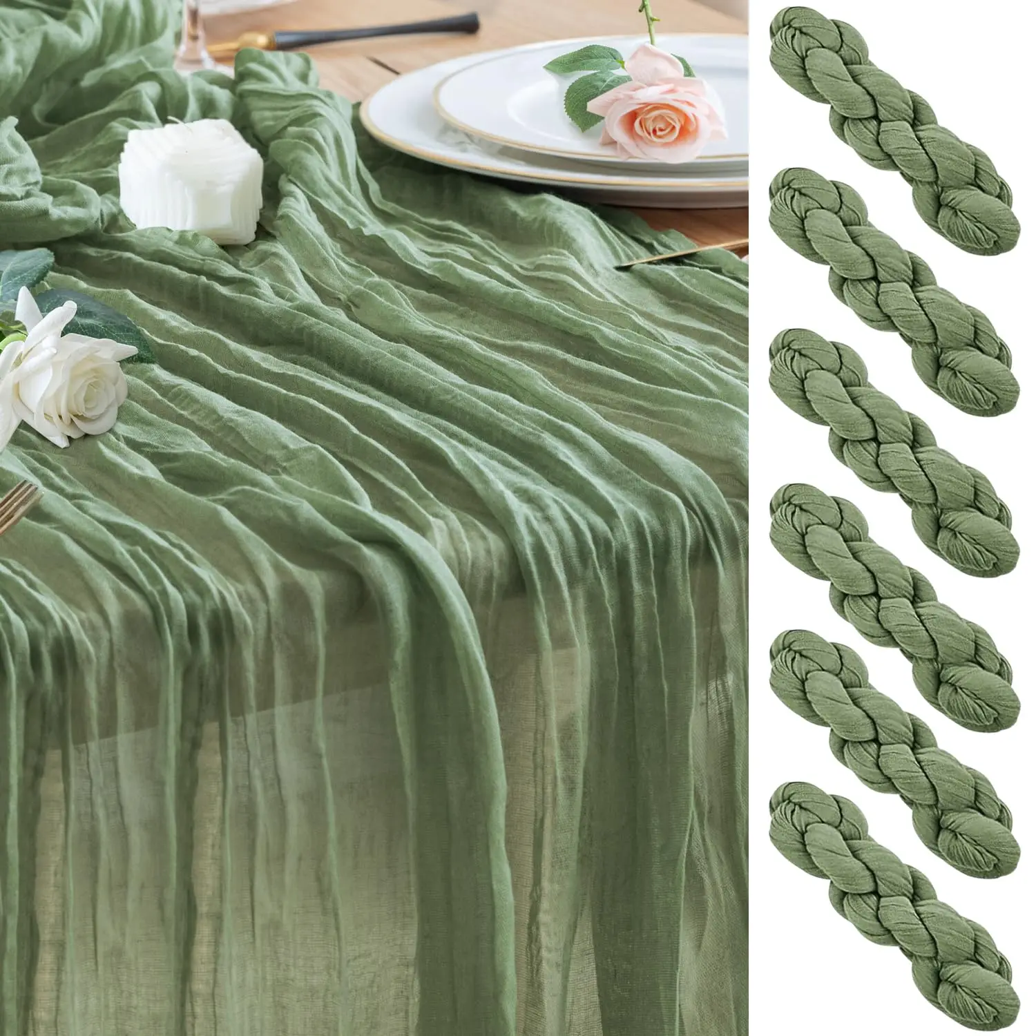 Lot de 6 chemins de table en gaze de coton style bohème 40x270cm pour mariage, douche nuptiale, fête d'anniversaire