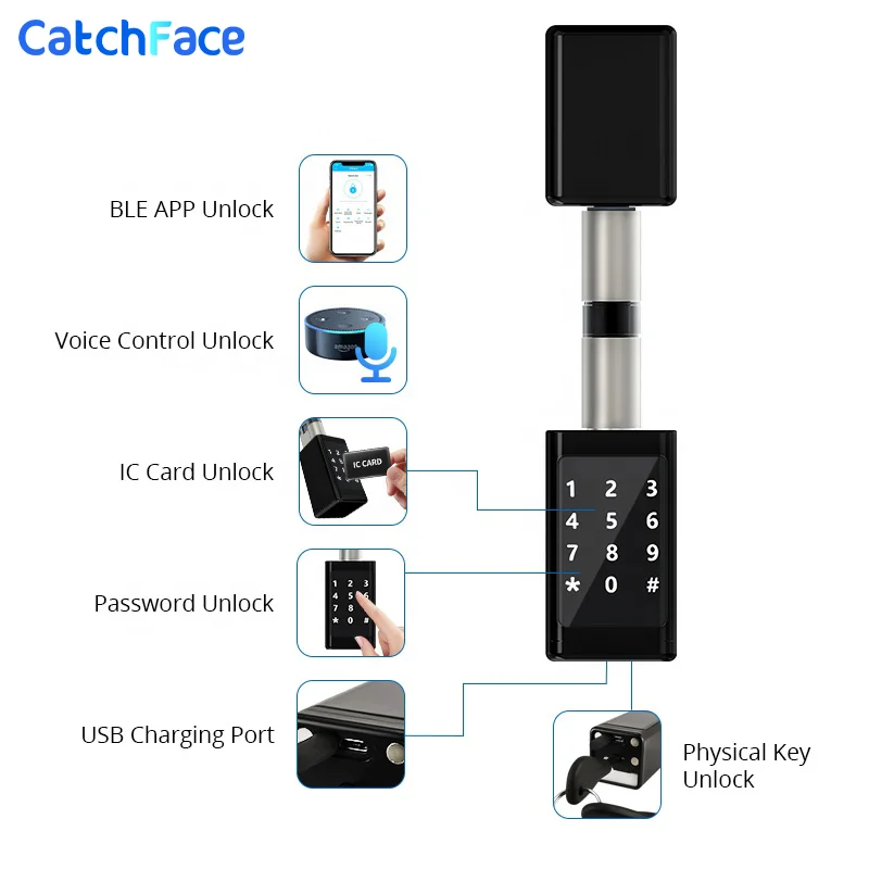 Cilindro de cerradura de puerta inteligente, llave de tarjeta RFID, Digital, eléctrico, resistente al agua IP65, recargable, con contraseña de