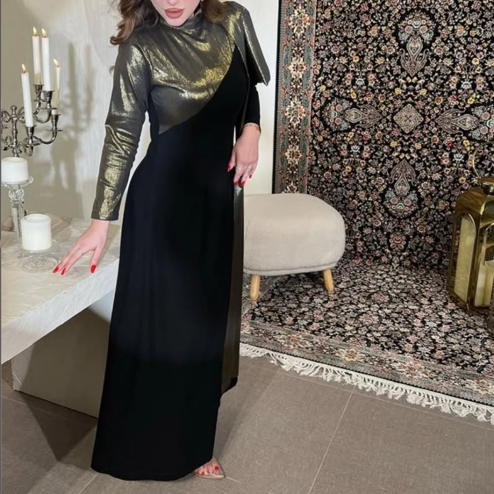 Customized A-line High-Neck Jersey Prom Gowns Ankle-Length Black Evening Dresses Simple Party Dresses فساتين للمناسبات الخاصة